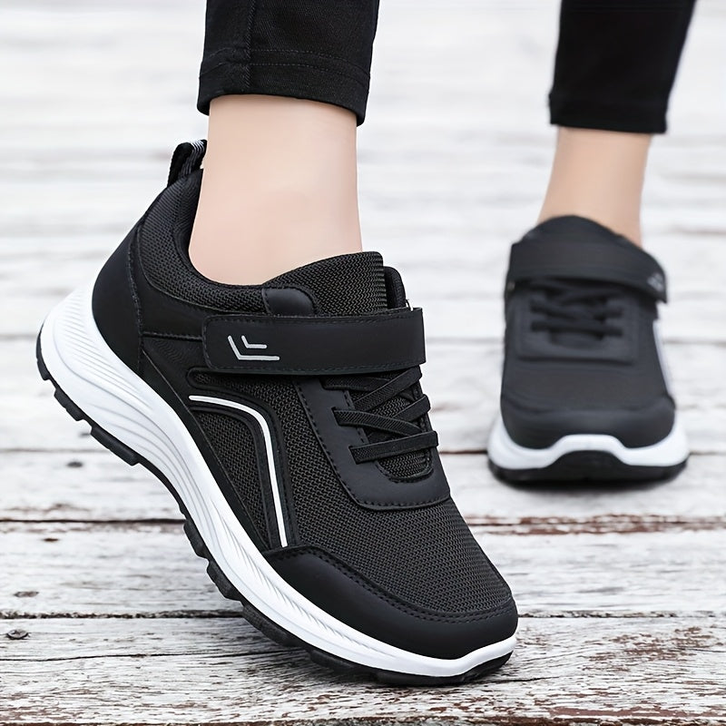 Women's Breathable Mesh Sneakers - Maroon Low-Top Casual Sneakers with Adjustable Hook-and-loop Fastener Strap & Laces, Comfortable Fabric Insole, All-Season Round Toe Design, Breathable Footwear | Stylish Mesh Sneakers | Adj