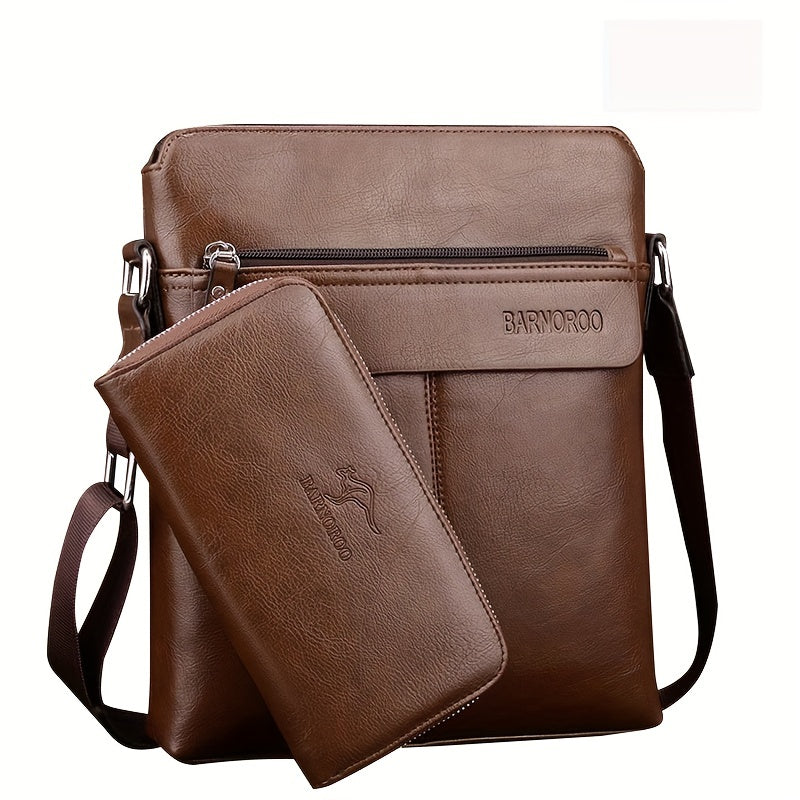 2pcs/set Men's Simple Business Shoulder Bag Crossbody Bag Portable Zipper Clutch Bag Gift For Men Father's Day Gift