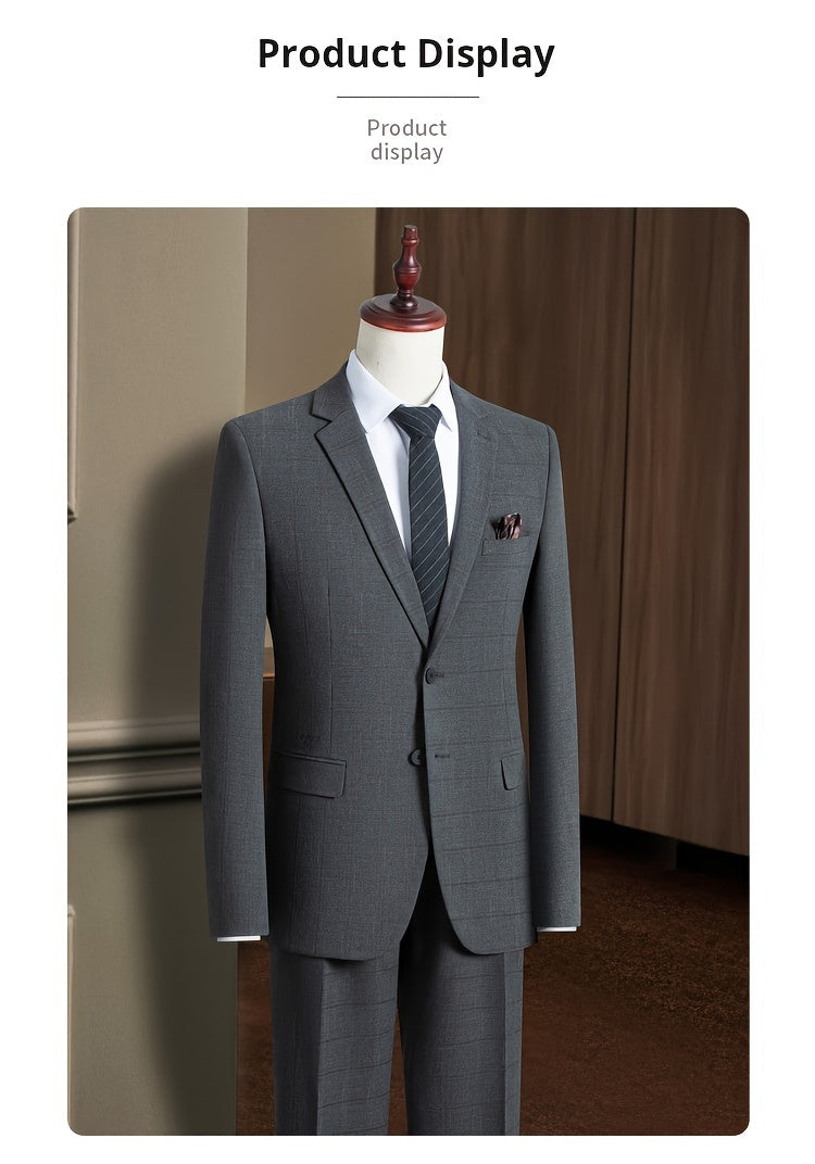 KAISER Men's Classic Plaid Suit Set - Comfortable & Versatile, Includes Jacket and Pants for Spring/Fall Business Wear