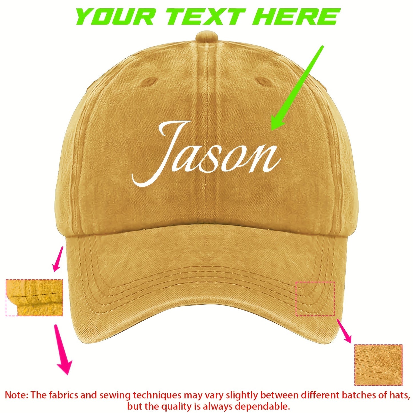 Customizable Vintage Washed Baseball Cap with Personalized Text, Adjustable Fit, Lightweight Polyester - Ideal for Events, Class Gatherings & Parties, Baseball Cap