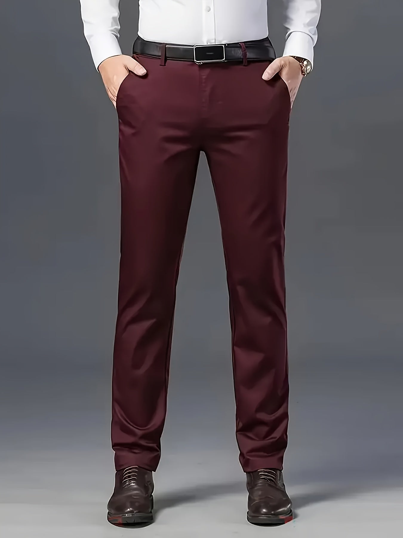 Men'S Classic Black Dress Pants - Stretchy Polyester, All-Season Comfort Fit, Regular Length, Solid Color, Allseason Pants | Stylish Dress Pants | Comfortable Fit Pants