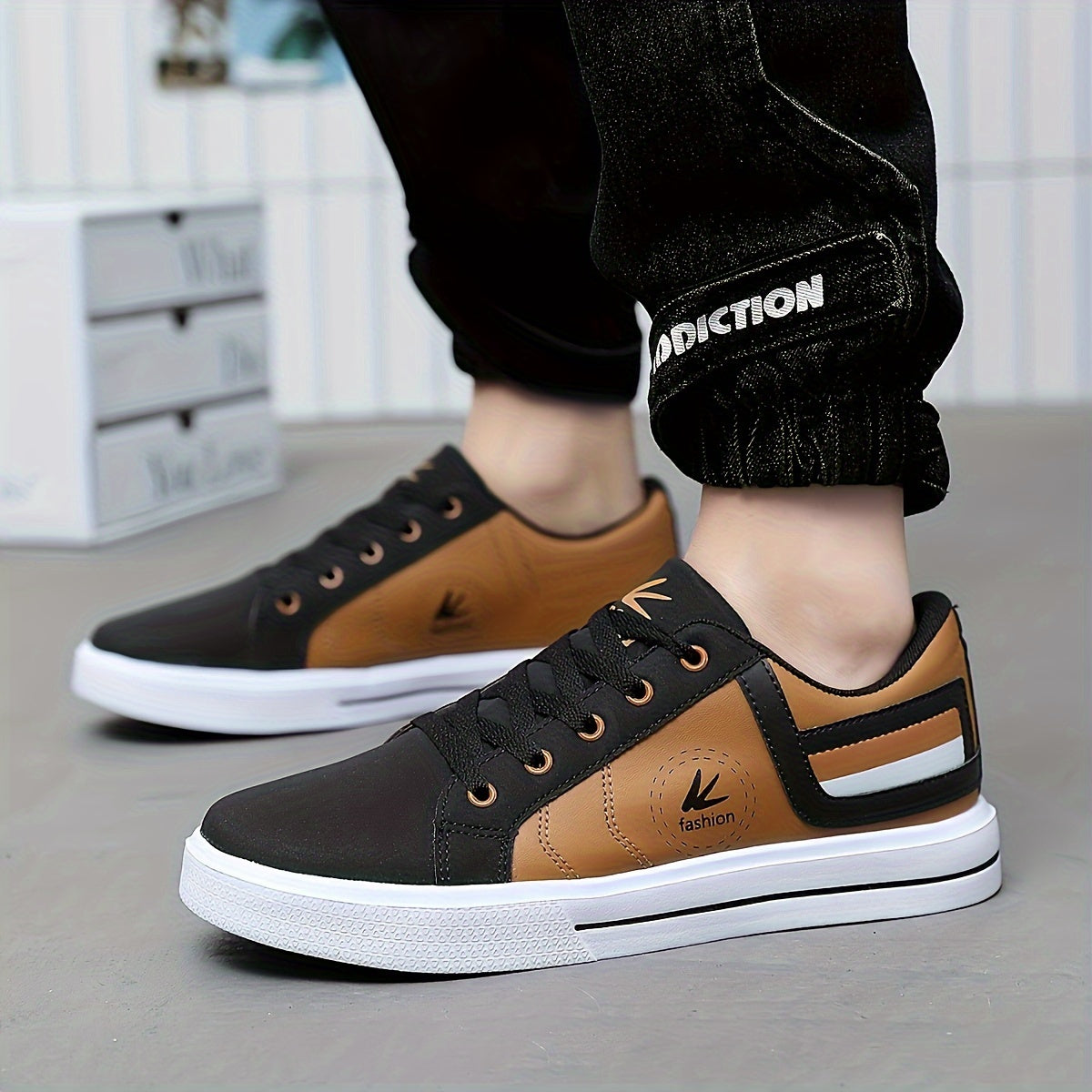Athletic Chic | Men's Fashion Sneakers YY-9003, Casual Sports Low Top Lace-Up Shoes with Striped Microfiber Synthetic Upper, Fabric Inner & EVA Sole for Outdoor Running
