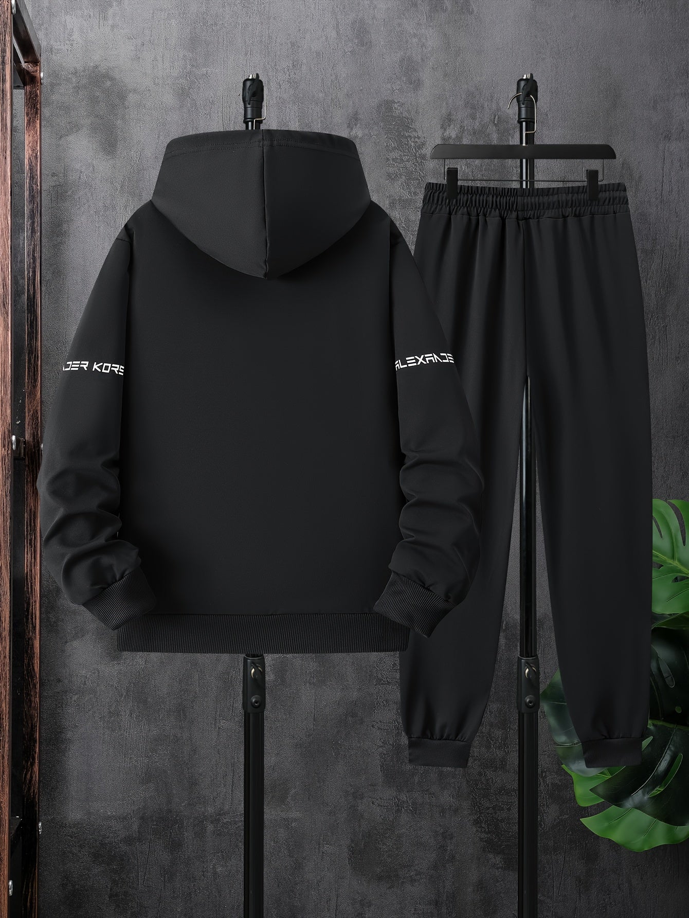 Men's AK Letter Print Long Sleeves Hoodies With Zipper Detail & Long Pants Two-piece Set, Slight Stretch Comfortable Clothing For Spring And Autumn