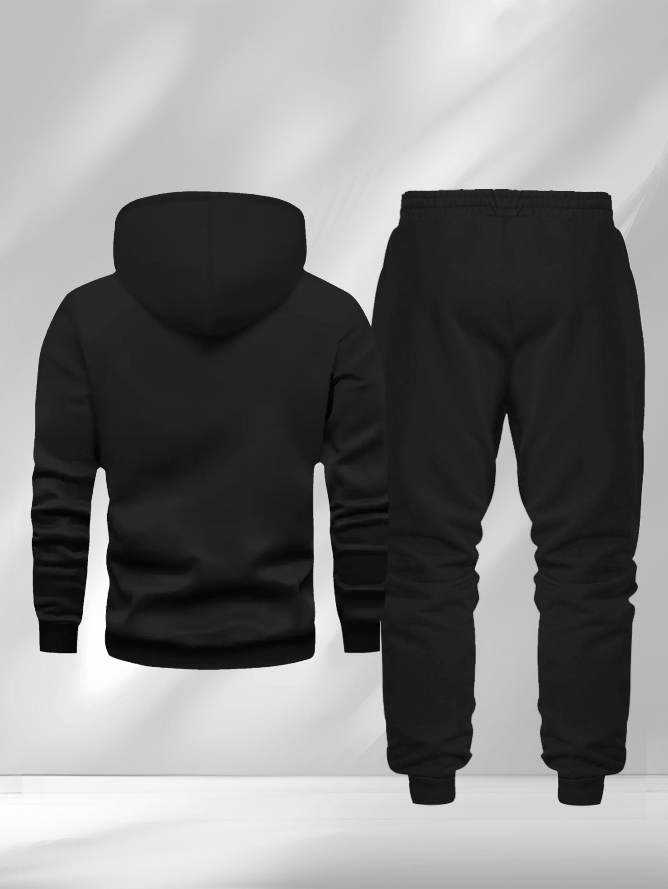 New Autumn and Winter Men's Fleece-Lined Hooded Sweatshirt Set with Print, Long-Sleeve Hoodie and Drawstring Pants for Couples