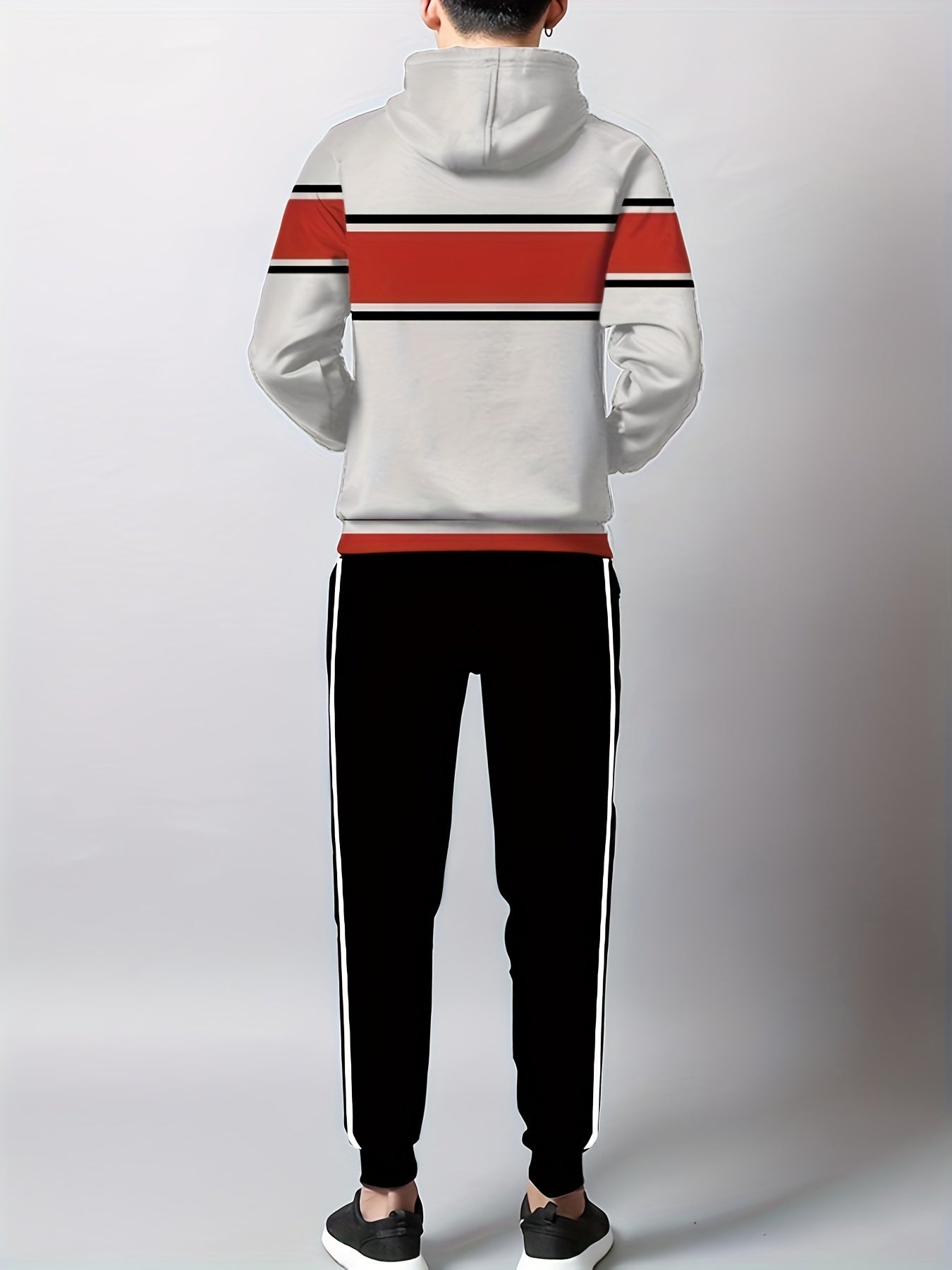 Men's Casual Digital Print Hoodie & Sweatpants Set - Polyester, Machine Washable, Perfect for Spring/Fall Outings