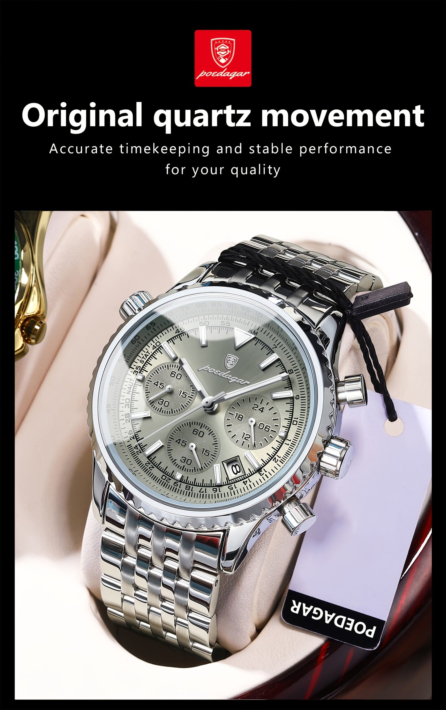 POEDAGAR New waterproof luminous calendar stainless steel ultra-thin Men's watch fashion students Korean business luxury youth chronograph quartz wristwatch., Perfect for Thanksgiving