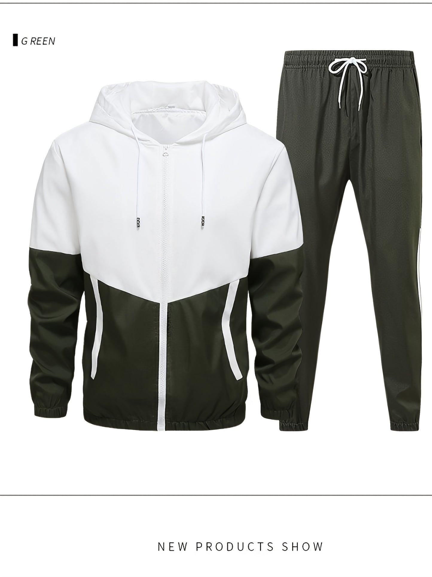 Men's Spring Autumn Outdoor Sports Training Casual Color Block Stitched Hoodie Adjustable Set Home Top and Pants Fashionable Windproof Jacket Pants Two-Piece Suit
