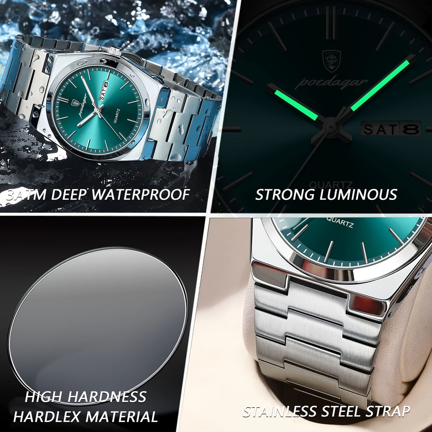 POEDAGAR New Men's Stainless Steel Quartz Wristwatch, Luminous Calendar Men's Watch, Ideal Choice For Gifts