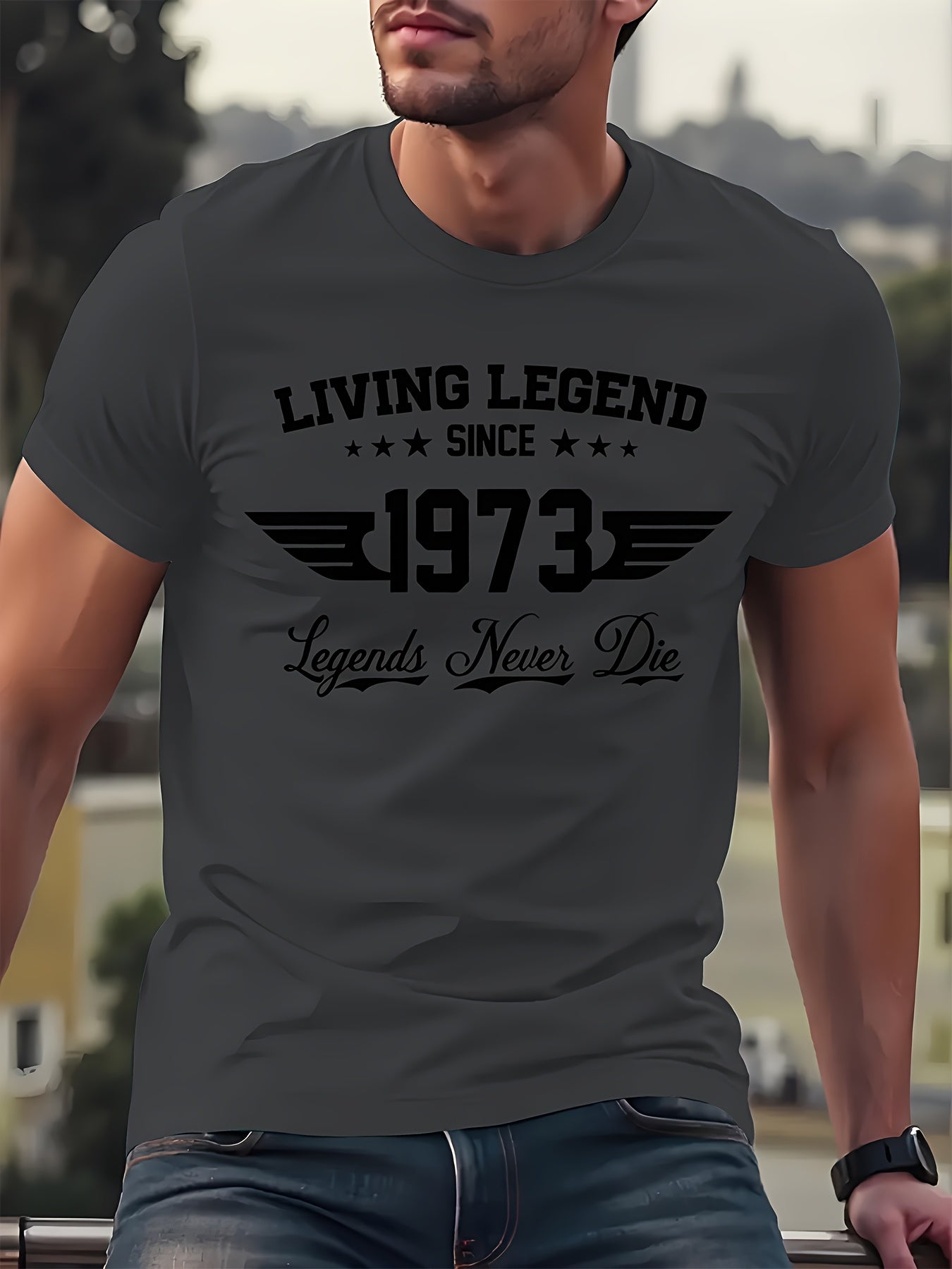 Men's "Living Legend 1973 to Present" Graphic T-Shirt - Grey 3D PrintCasual Summer Street Style Short Sleeve Crew Neck T-Shirt with rugged design. Features technical fabric for breathability, cooling comfort, quick-dry perfor