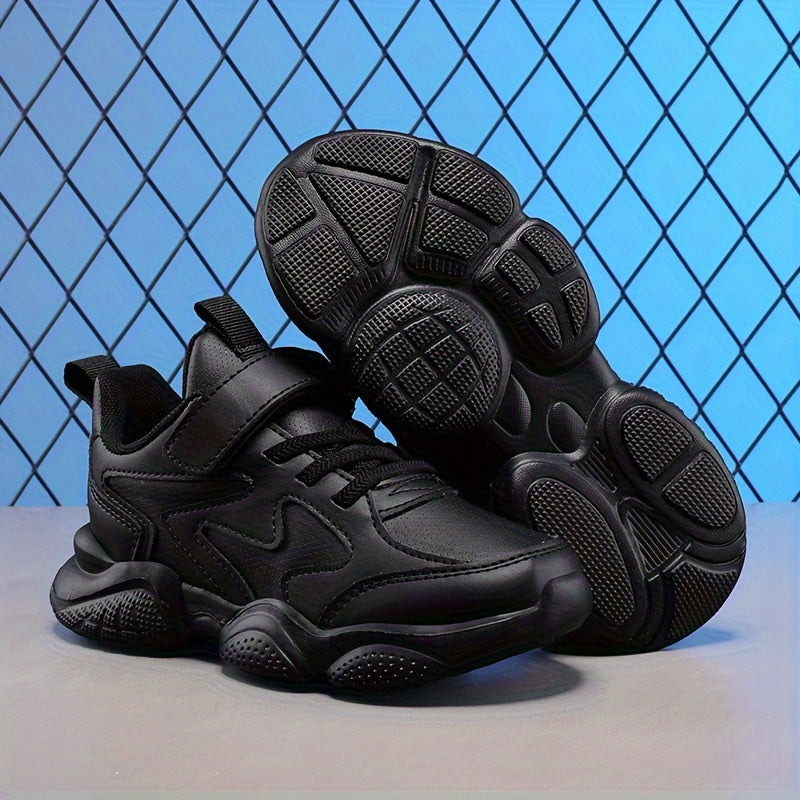 Boys' Lightweight Soft Casual Sneakers with No-Lace Design - Breathable Synthetic, MD Sole for Hiking & Daily Wear, Low-Top Round Toe, Black, Hiking Shoes, Stylish Sportswear, Fabric Lined Interior