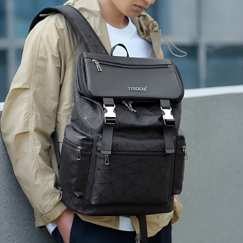 Unisex Backpack with Crocodile Texture, Large Capacity, Anti-Theft, Multi-Compartment, Fits 14-inch Laptop, Casual Travel & Business Commute, Minimalist Style, No Battery - Black