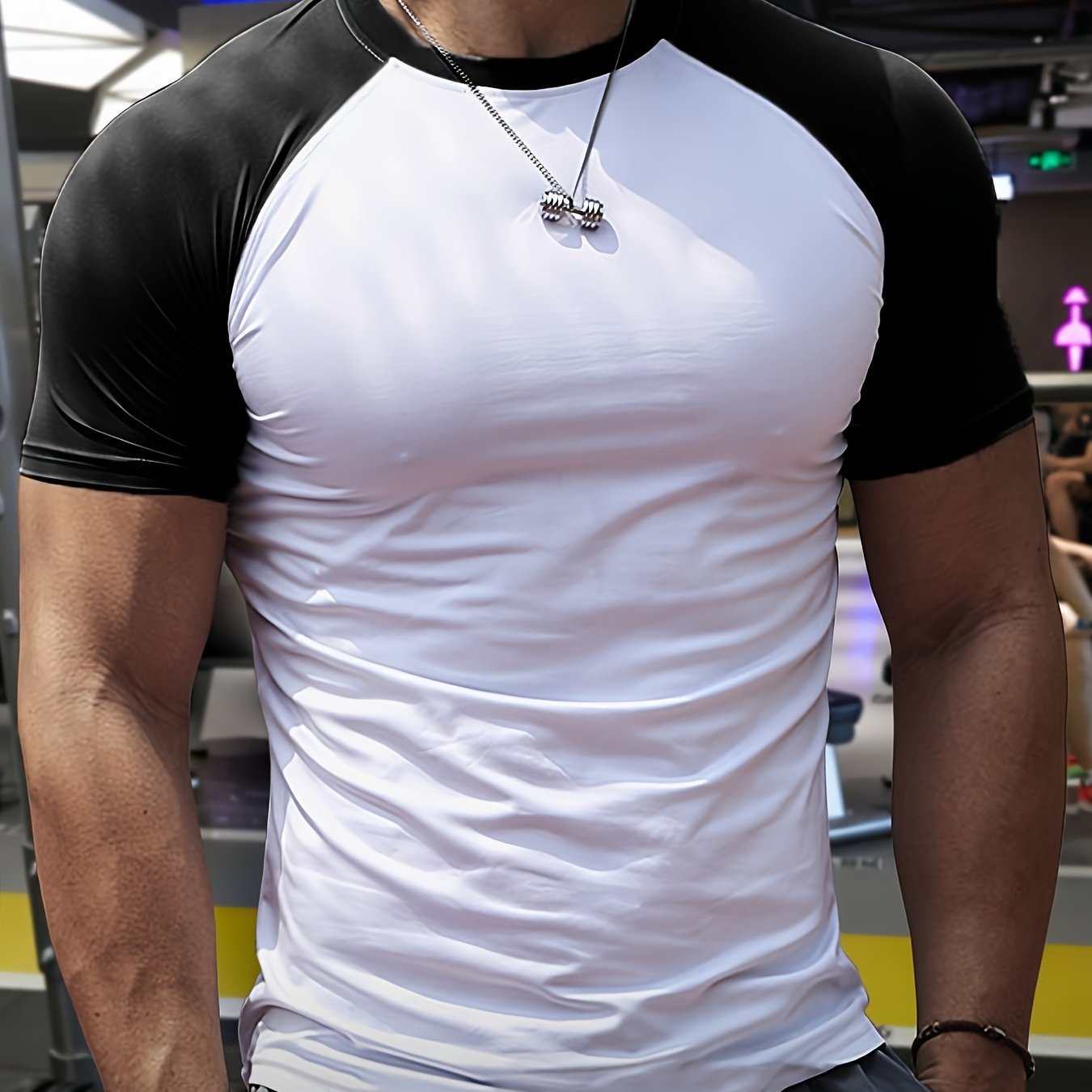 Men's Quick-Dry Athletic T-Shirt - Stretchy, Breathable Polyester, Short Sleeve, Round Neck, Black, Gym & Running Workout Essential, Sports Clothing | Sleek Athletic Tee | Breathable Fabric, Workout Clothes