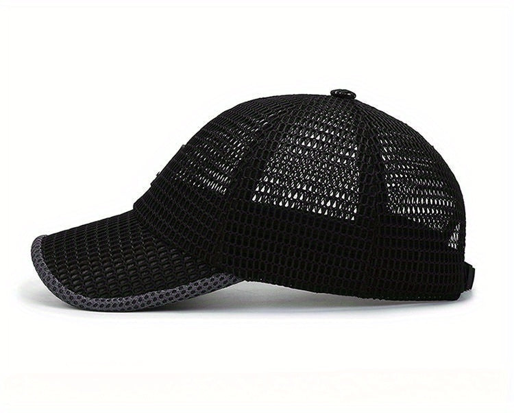 2pcs Unisex Quick-Dry Mesh Baseball Caps - Breathable, Adjustable Summer Sun Hats with Large Brims for Outdoor Activities, Black & Gray Textured Design