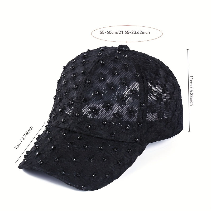 Women's Floral Lace Baseball Cap with Breathable Mesh Back & Embroidered 'M' Detail - Adjustable Snapback Closure, Lightweight Design for Valentine's Day, Casual Outings, City Travel, Outdoor Activities Hat, Embroidered Detai