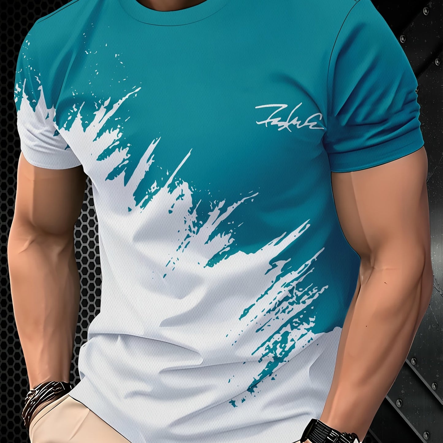 Տղամարդկանց 3D Print Color Block T-shirt - պատահական կարճաթև, ամառային հագուստ բացօթյա, ձգվող պոլիեսթեր խառնուրդ, լվացվող մեքենայում