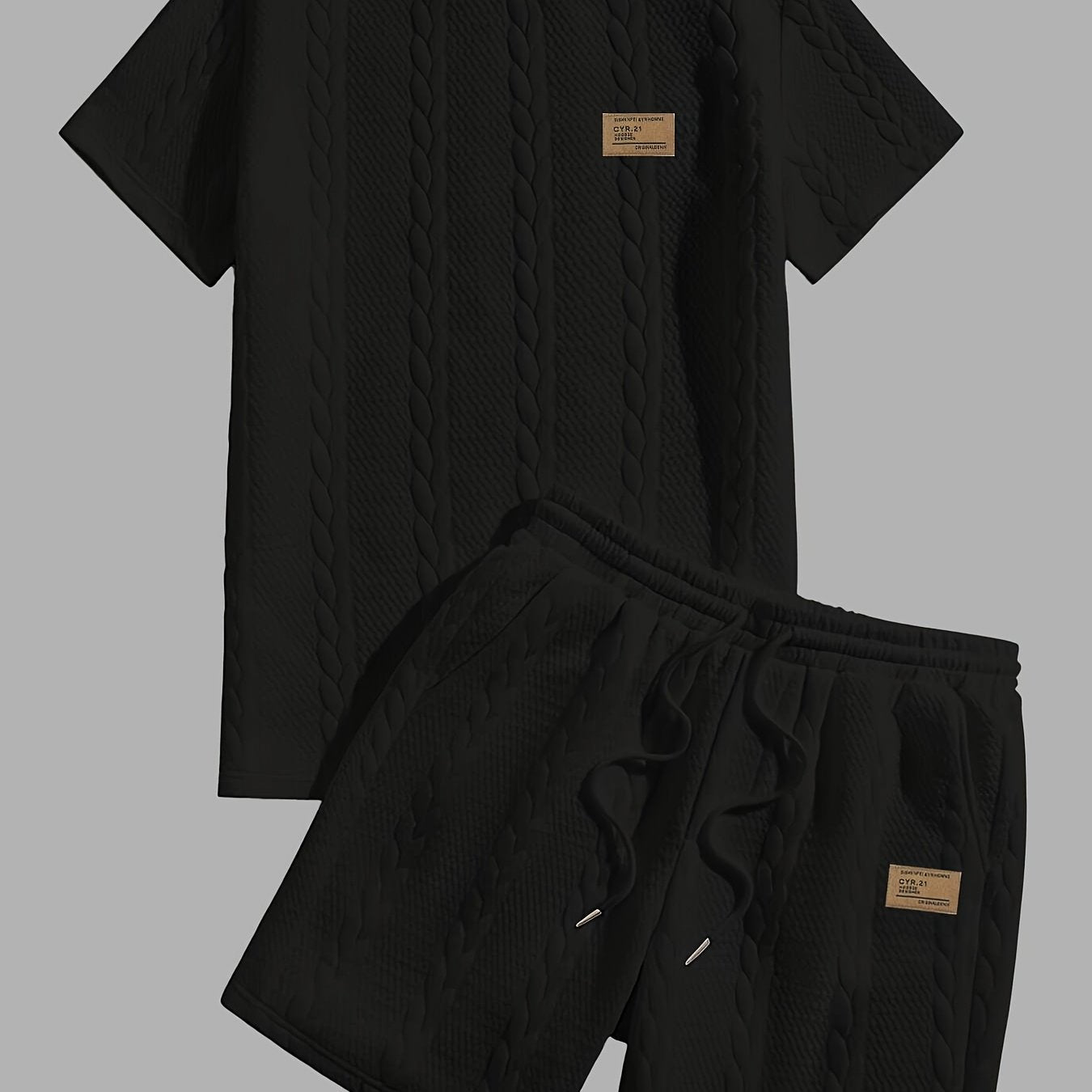Casual Crew Neck Short Sleeve T-Shirt & Drawstring Shorts - Brown, Summer Outfit