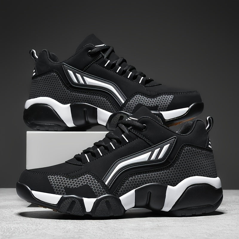 Men's Casual Sporty Sneakers - High Quality PU Upper, Non-Slip Rubber Sole with Cushioned Comfort & Inner Arch Support, Low-Top Lace-Up Design for All-Day Wear (Black/White) - Spring/Fall/Winter Seasonal Versatility, Comforta