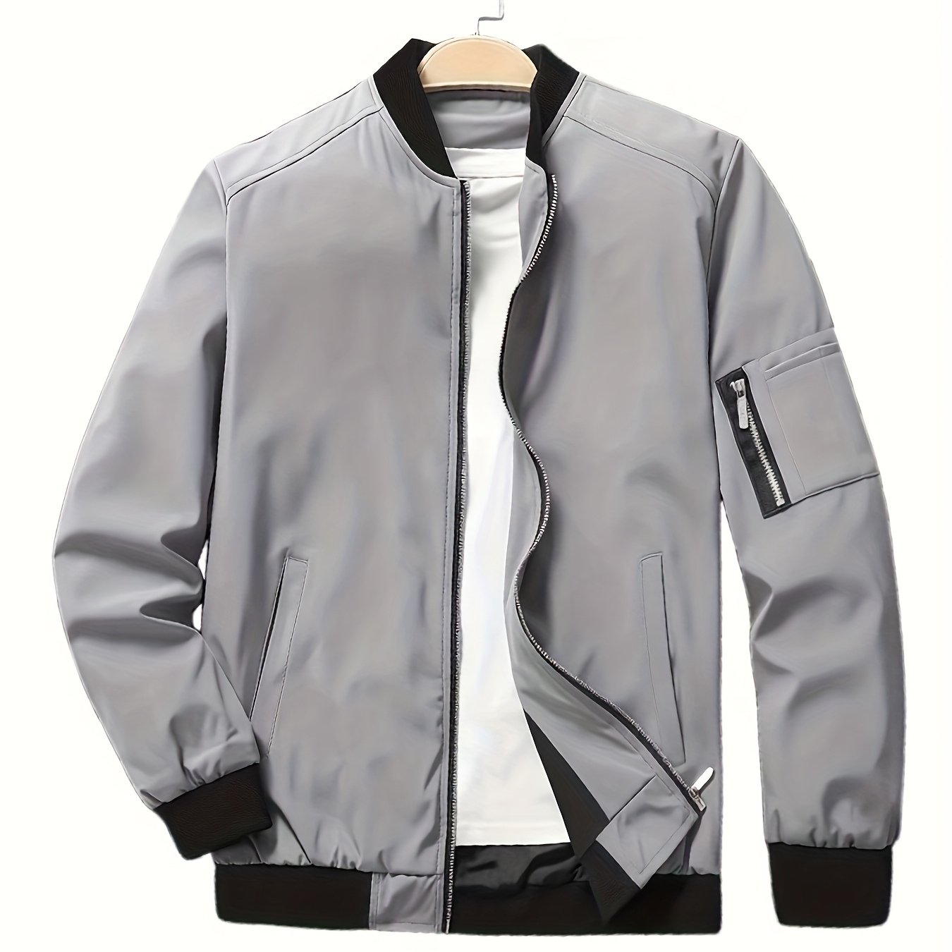 Men'S Casual Bomber Jacket - Maroon Zip-Up Baseball Coat with Black Trim, Long Sleeves, and Front Pockets for Casual Attire, Casual Outerwear | Stylish Casual Jacket | Polyester Lining