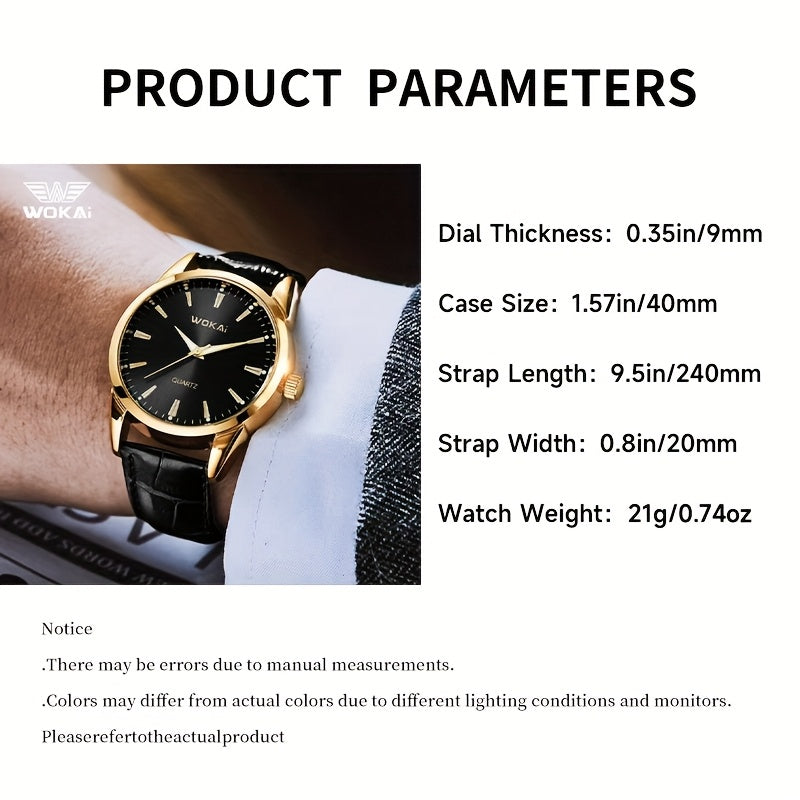 WOKAI Men'S Luxury Sports Watch - Waterproof, Quartz Movement, Round Dial with Roman Numerals & LED Display, Faux Leather Strap, Perfect for Casual or Active Lifestyles, Sporty Timepiece | Stylish Timepiece | Durable Watch