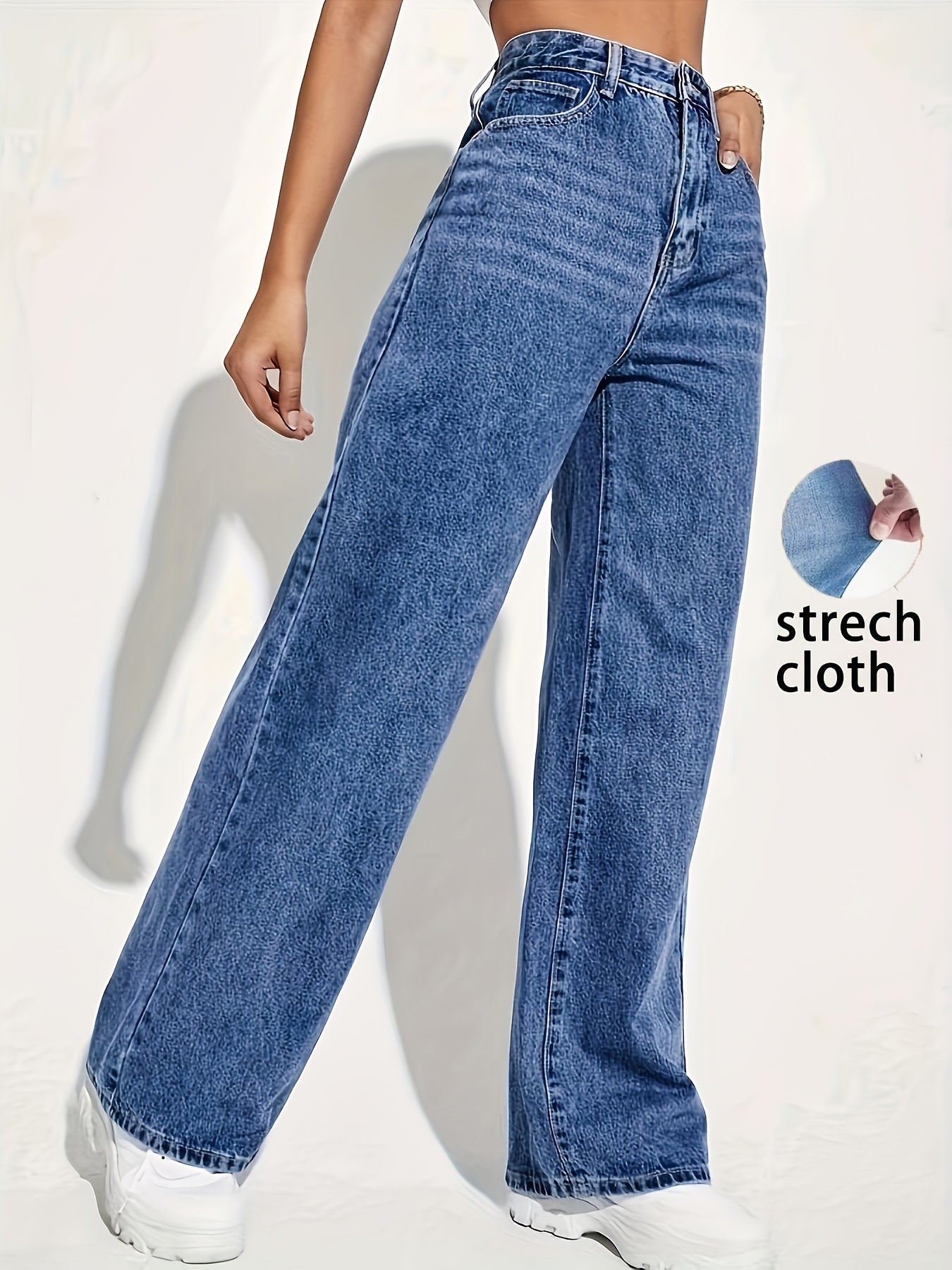 CPUY Women's Fashion Stretch Denim Jeans - Casual Straight-Leg, Mid-Rise, Comfort Fit with Slant Pockets, Versatile for All Seasons, Casual Denim Wear | Timeless Style | Smooth Texture