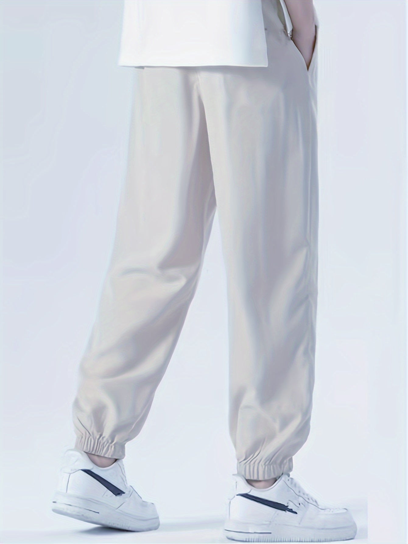 Men'S Casual Drawstring Joggers, 100% Polyester Non-Stretch Woven Fabric, All-Season Regular Fit Trousers with Alphabet Print Detail, Fashionable Workwear Style