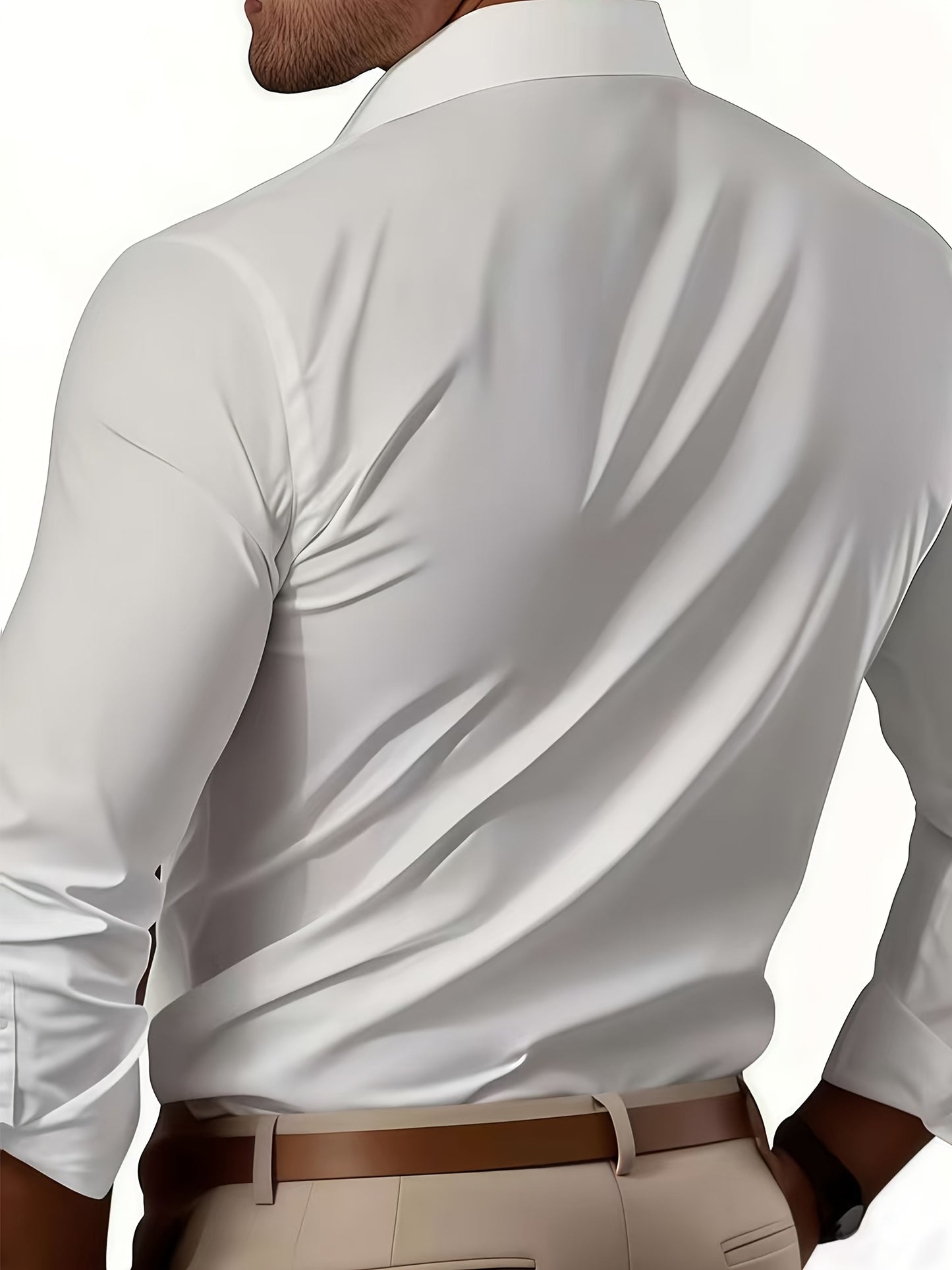 Men's Classic Solid Color Long Sleeve Dress Shirt - Regular Fit Point Collar, Non-Stretch Fabric for Office, Business & Casual Wear, All-Season Versatile Wardrobe Staple, Everyday Comfort, Sleek Appearance, Easycare Material