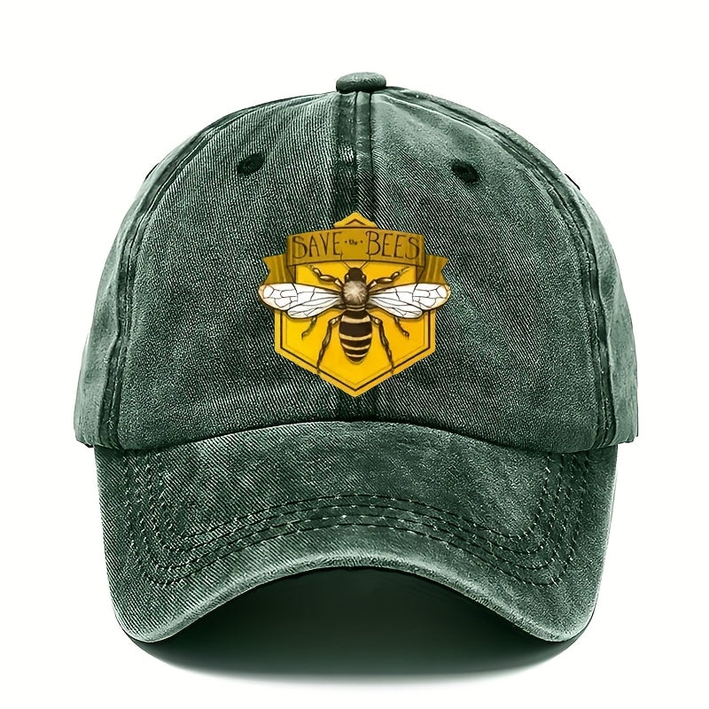 Men's Adjustable Baseball Cap with Hexagonal Bee Graphic & "SAVE THE BEES" Print - Breathable Sun Protection, Hand Washable, Casual Outdoor Sports Hat for Men, Breathable Fabric, Baseball Hat