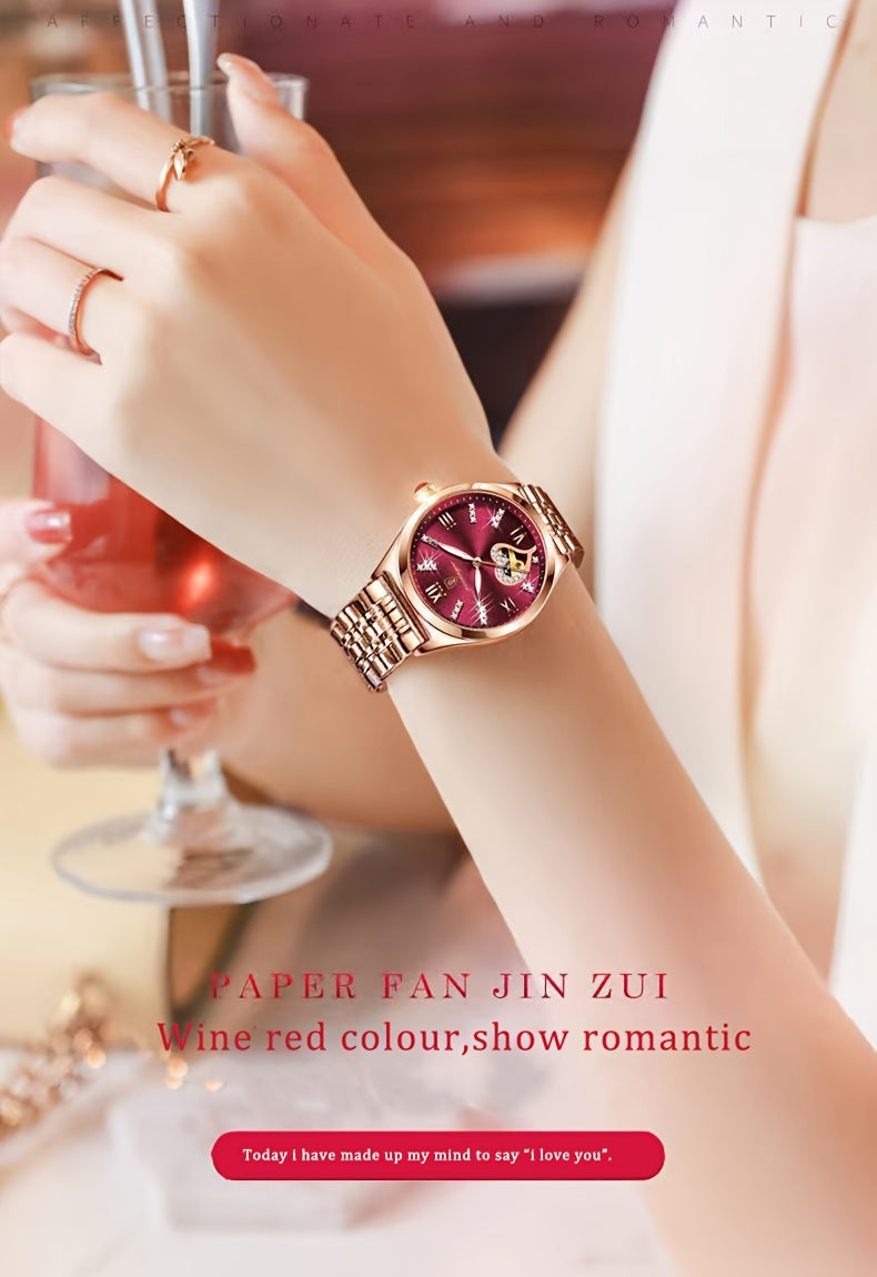 POEDAGAR Elegant Women's Quartz Watch - Rose Golden-Tone Stainless Steel, Luminous Hands & Calendar,, Date Display with Heart Detail