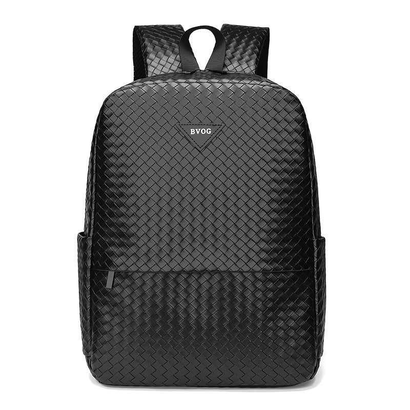 Fashionable Black Woven Backpack with Adjustable Shoulder Straps - Stylish Short Trip Storage Bag, Durable Polyester Lining, Secure Zip Closure, Casual Daypack for Outings, Travel Backpac