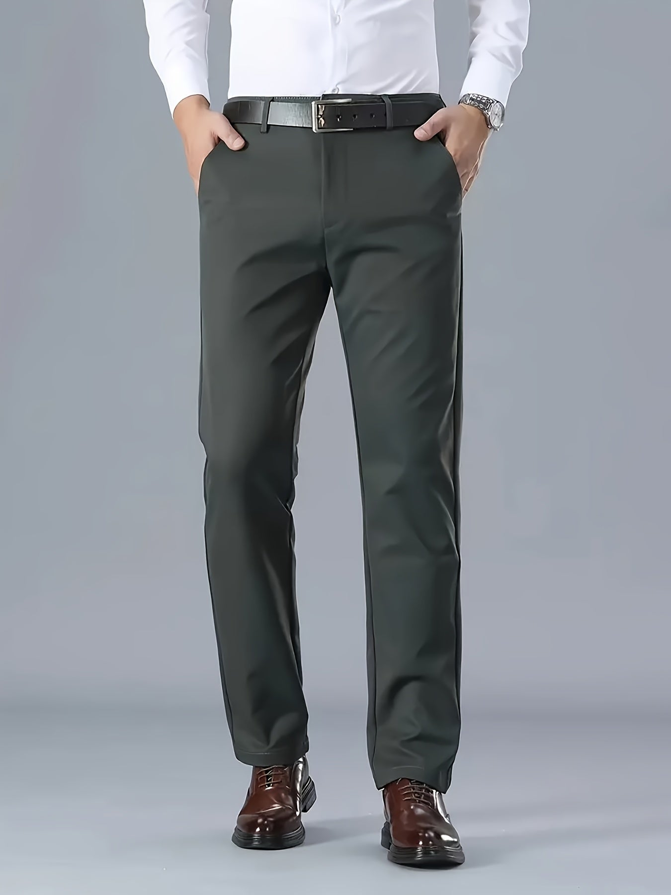 Men'S Classic Black Dress Pants - Stretchy Polyester, All-Season Comfort Fit, Regular Length, Solid Color, Allseason Pants | Stylish Dress Pants | Comfortable Fit Pants