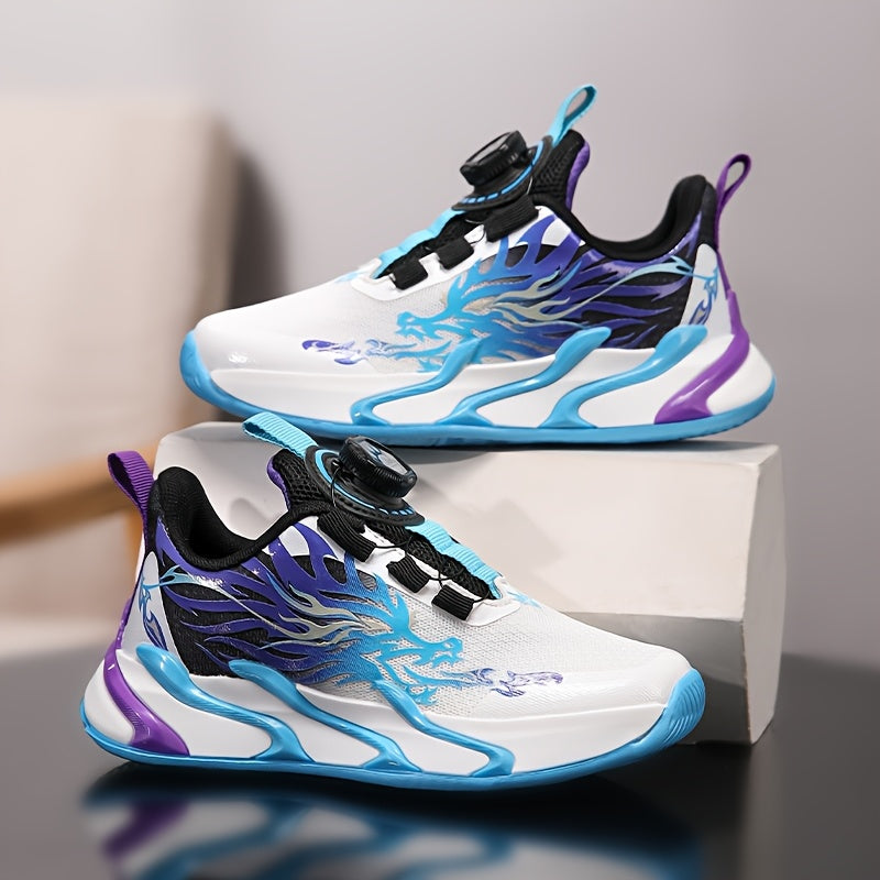 2025 Spring Autumn New Boys Running Shoes, Low Top Fabric Upper, EVA Sole, Fabric Insole, Striped Pattern, Rotary Buckle Closure, Breathable, for Boys, Middle School Students, Small and Medium Size