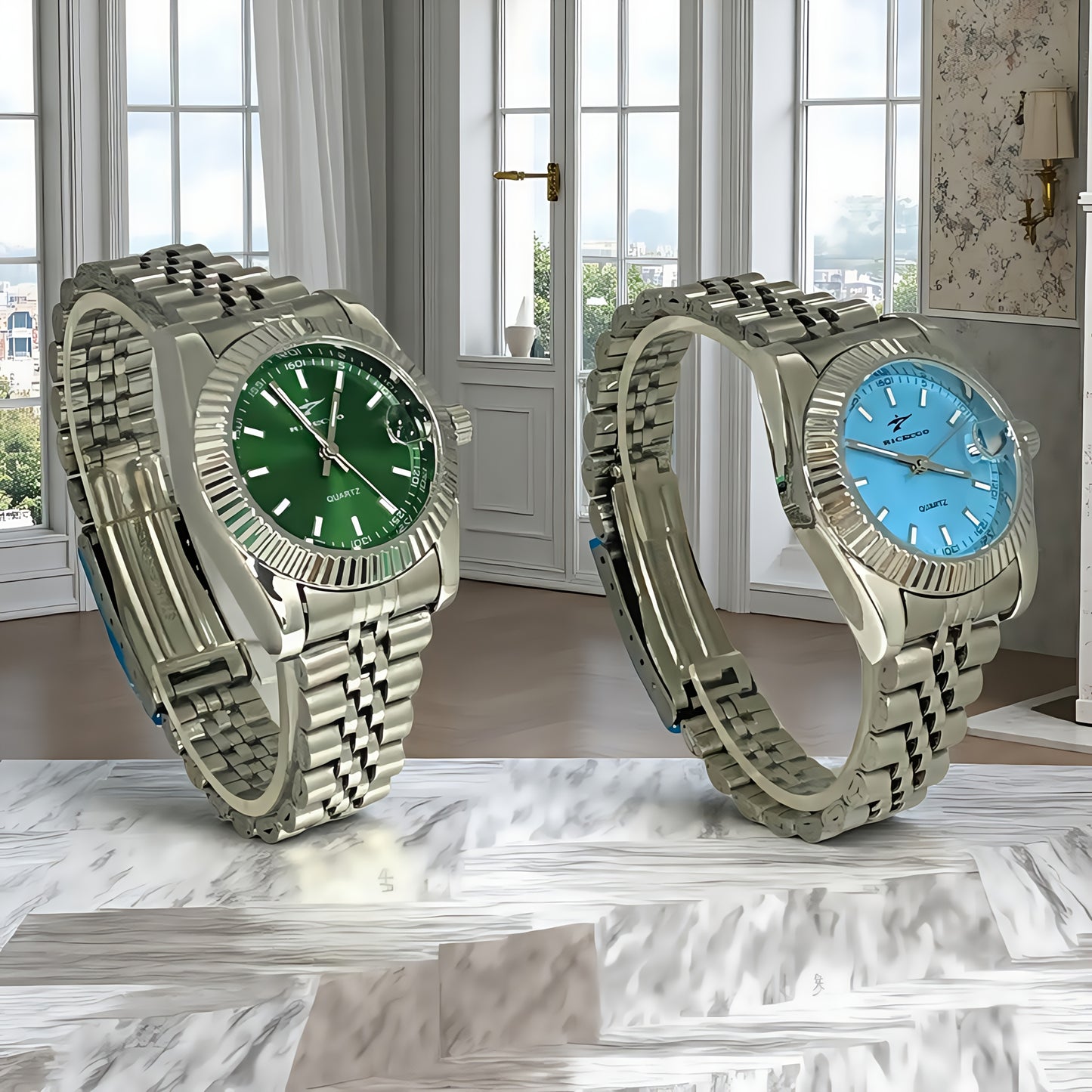Elegant Women'S Stainless Steel Quartz Watch with Colorful Dial, Alloy Case, and Stainless Steel Strap - Calendar Function, Ideal Gift, Gift Watch|Elegant Timepiece|Hinged Watch Movement
