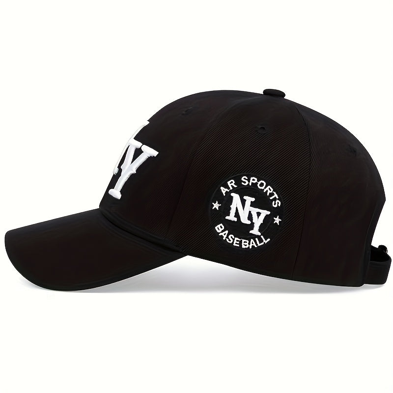 NY Embroidered Baseball Cap - Adjustable Snapback Hat for Men & Women, Lightweight & Breathable, Black with White NYS Sports Design, Casual Fashion Accessory, Baseball Hat, Sporty Headwear
