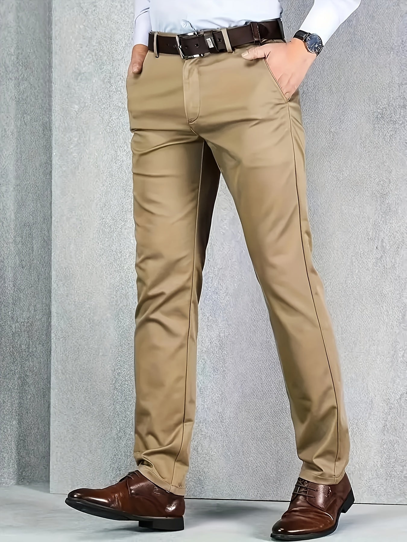 Four Seasons Men's New Casual Formal Pants Business Style Trendy Casual Long Pants Fashionable Versatile Men's Elastic Western Pants Comfortable Classic Design Casual Wear