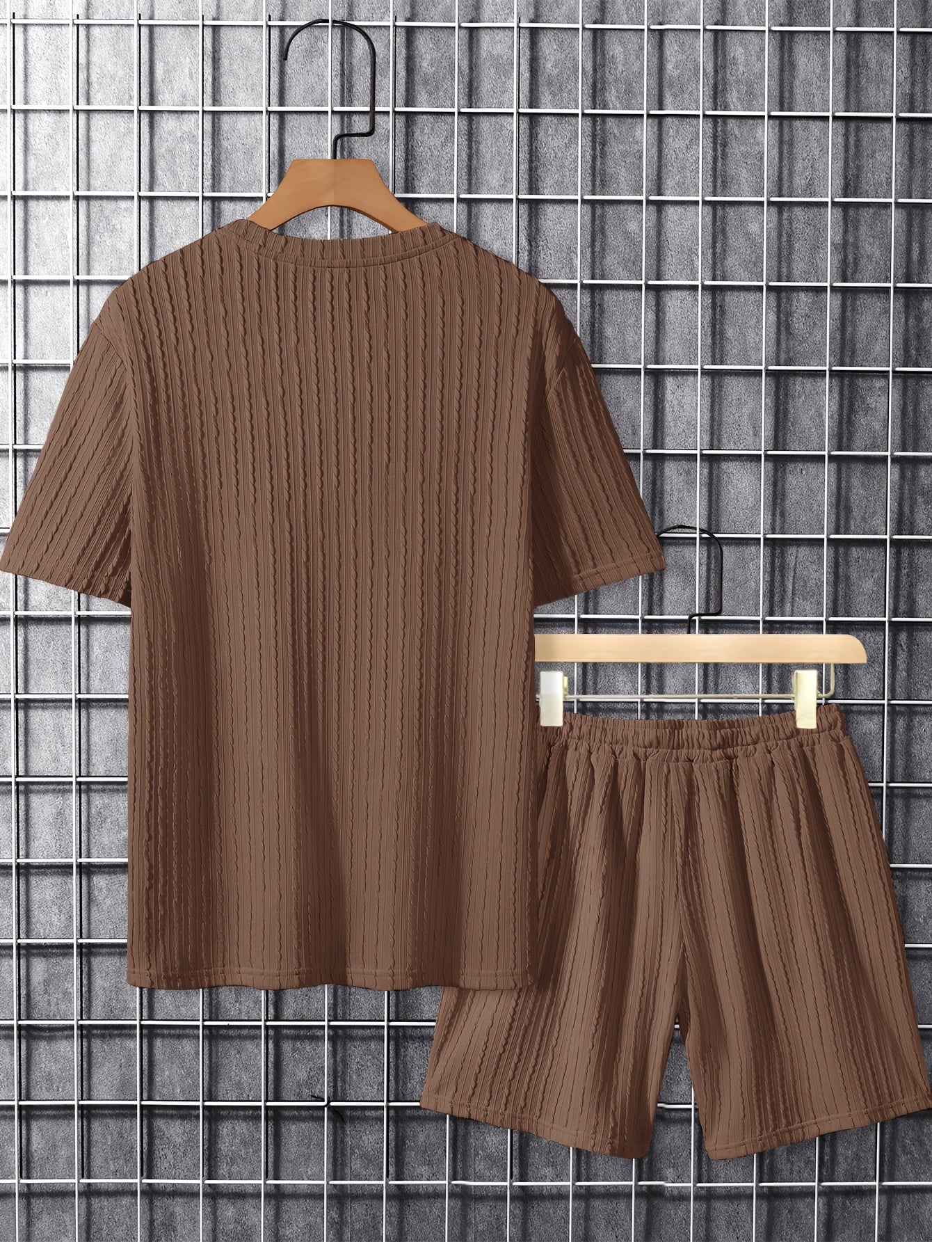 Men'S Casual Polyester Crew Neck Embroidered Alphabet Pattern Slight Stretch Knit Fabric Regular Fit Lash Sets for Spring