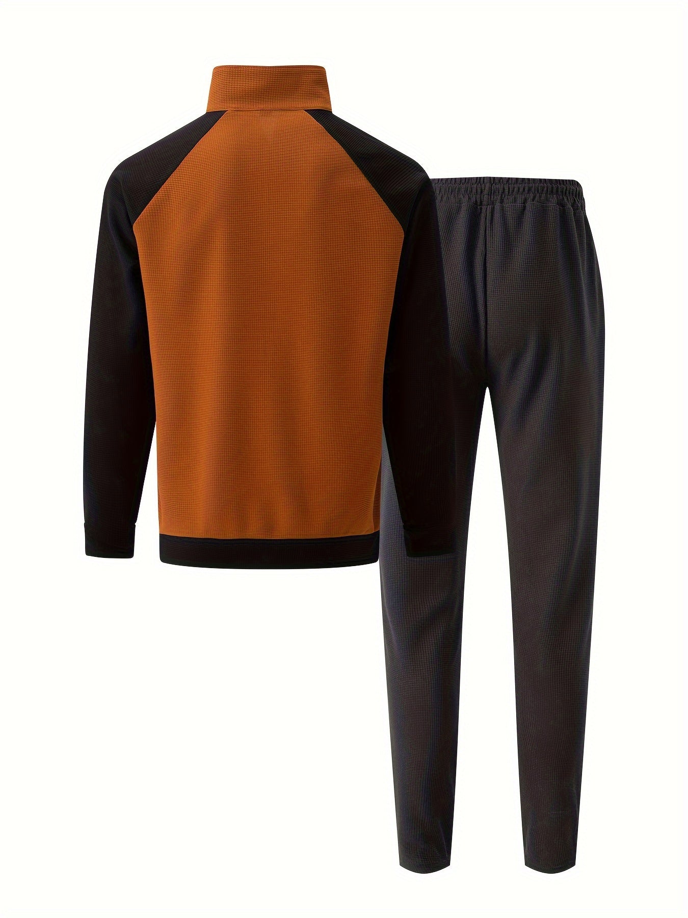 Men's Sporty Color Block Zip-Up Jacket & Joggers Set - Polyester Blend, Perfect for Spring/Fall