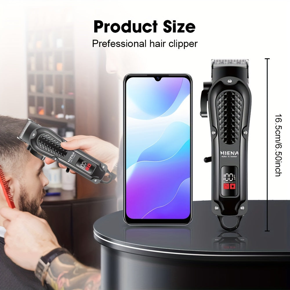 HIENA Men's Grooming Kit: Rechargeable Hair Clipper, Beard Trimmer & Nose Hair Set with LCD Display - USB Charging, 1500mAh Battery, Includes Combs - Ideal Father's Day Gift