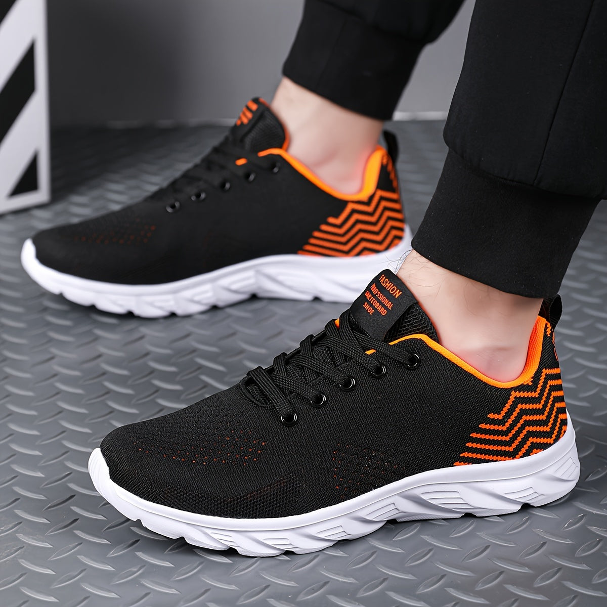 Men's Knitted Breathable Running Shoes, Lightweight Non-Slip Soft Sole, Comfortable for Outdoor Walking, Jogging, Fitness, Daily Activities, EVA Sole, Fabric Upper, Low-Top, Lace-Up Closure, Striped Pattern, All-Season Fashio