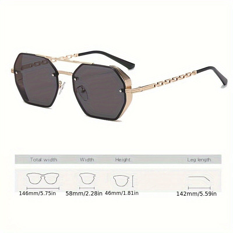 1pc Stylish Polygonal Golden Frame Fashion Glasses with Chain Link Design - Black Metal Fashion Glasses for Fashion-Forward Look