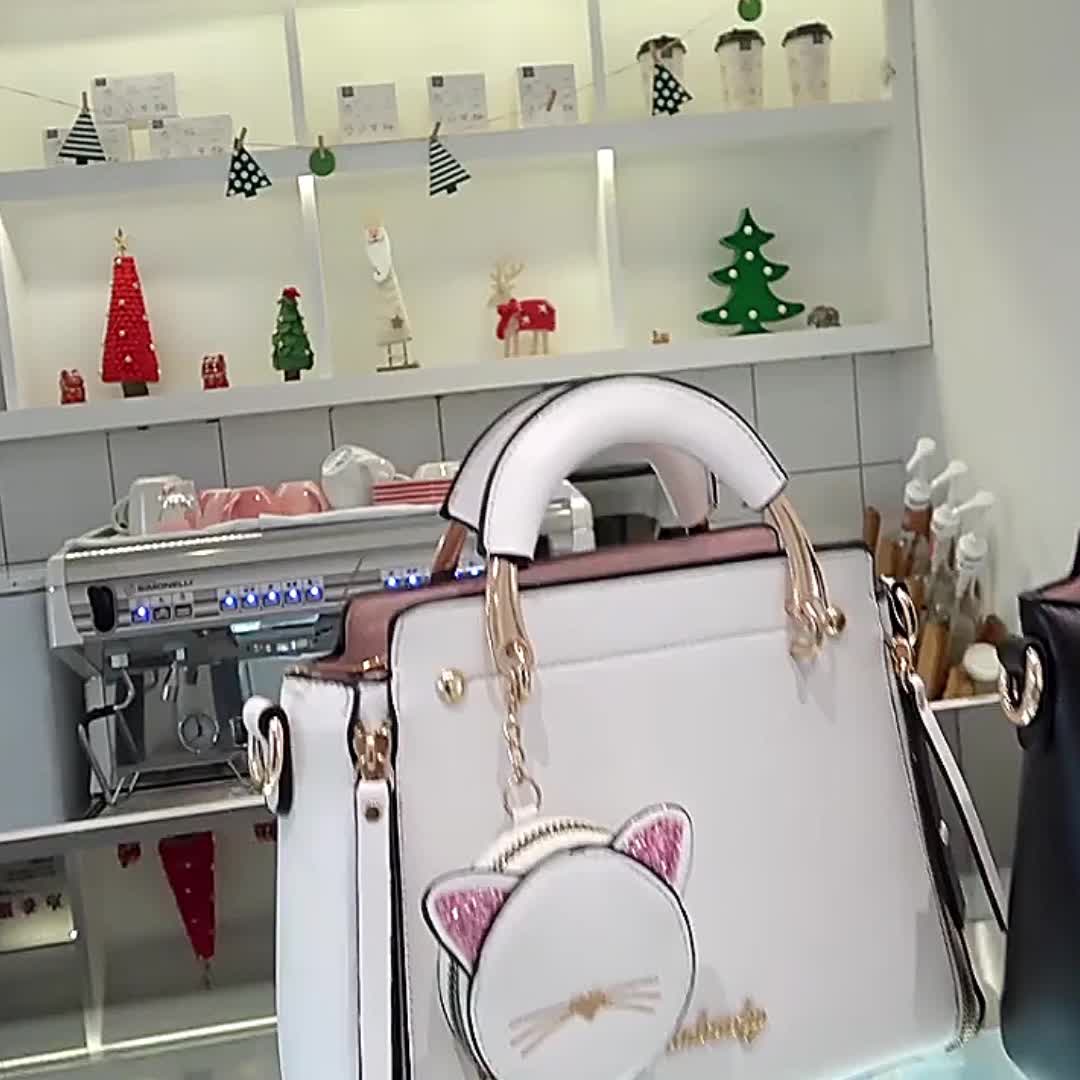 Women'S Fashion 2023 Embroidered Cat Design Messenger Bag, Removable Strap, Zipper Closure, Polyester Lined, Casual Shoulder Handbag with Edge Paint Detail