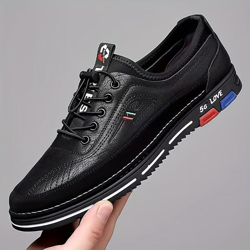 Men'S Stylish Black Loafers - Non-Slip PVC Sole, Lace-Up Casual & Business Shoes with Italian Flag Design, Round Toe, Fabric Lining for All-Season Wear, Versatile Footwear | Stylish Loafers | Durable PVC Sole