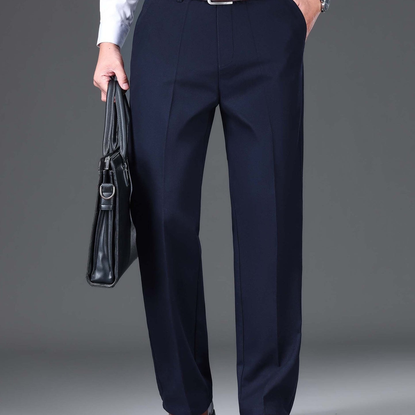 1pc Classic Fit Men'S Dress Pants - 100% Cotton, Solid Color, Non-Stretch, Regular Length, for Autumn/Winter - Business Casual Style