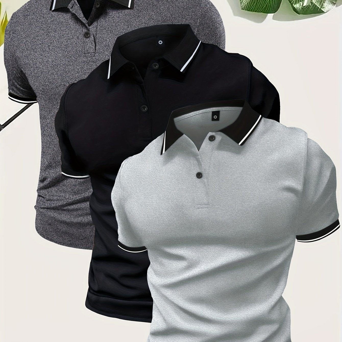 3Pcs Breathable Regular Fit Golf Shirt, Men's Casual V-Neck T-Shirt Short Sleeve For Summer, Men's Clothing