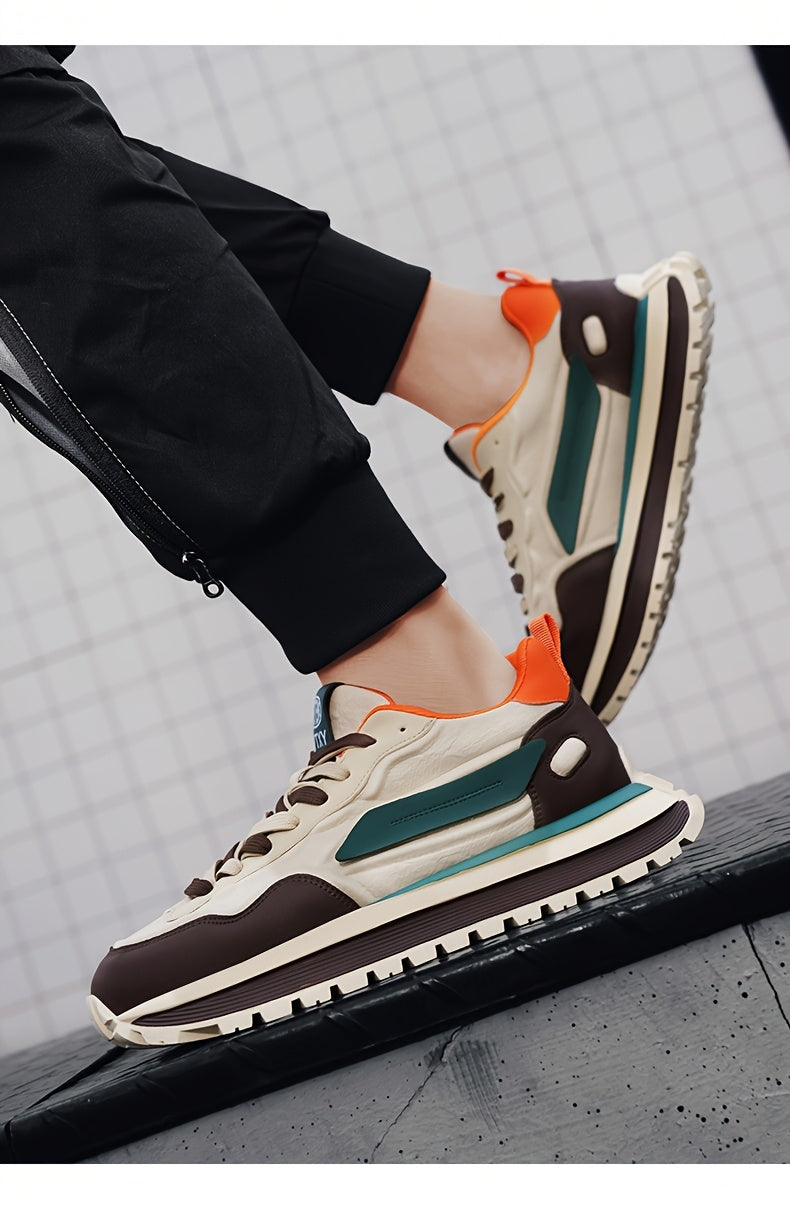 Men's Breathable Casual Sneakers - Trendy Low-Top Lace-Up Sneakers with Soft Rubber Sole, White & Black Design for Spring/Summer, Perfect for Running and Casual Attire, Versatile Running Footwear | Sporty Aesthetic Shoes | Co