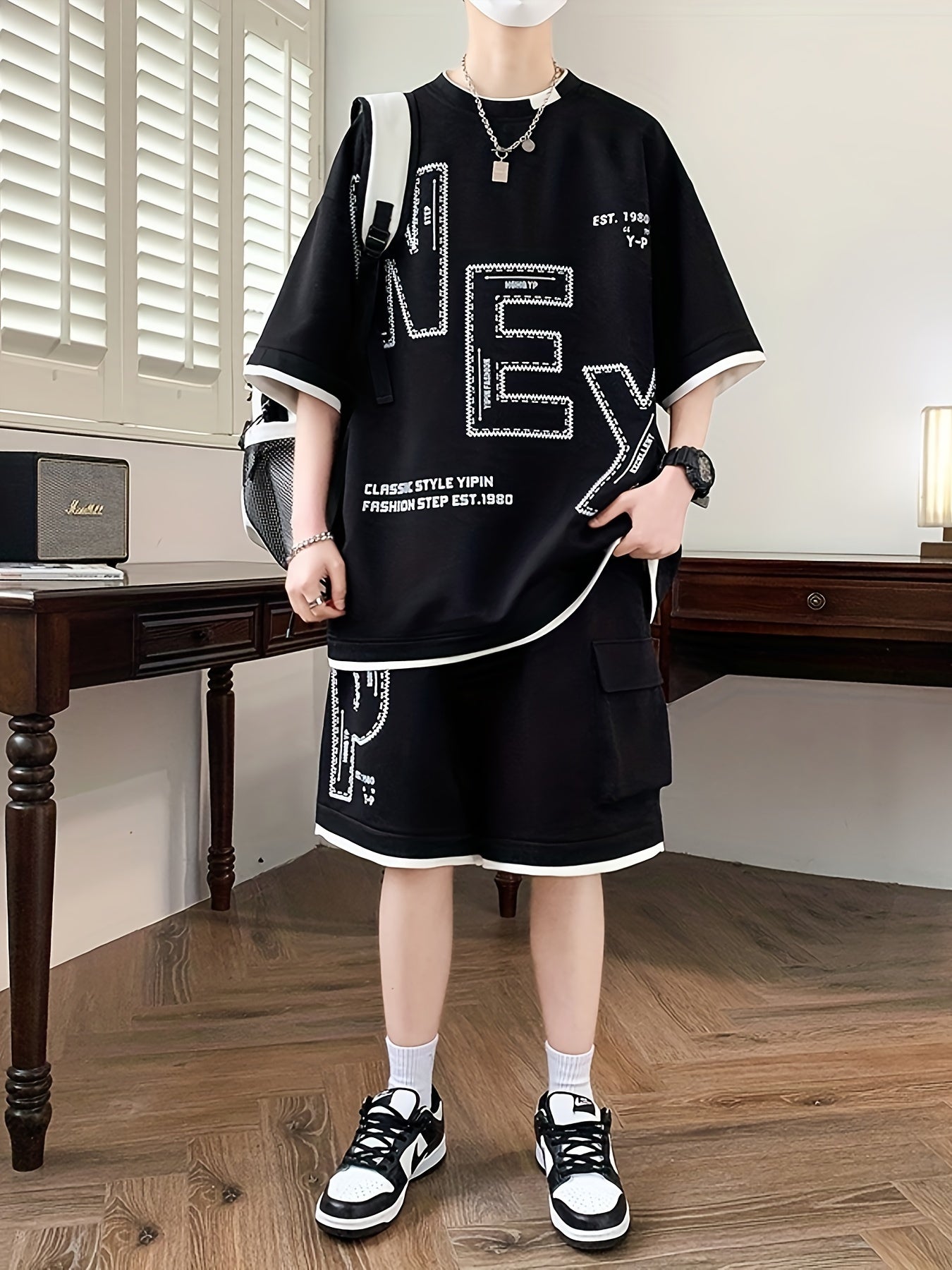 Pei Kuan's Choice Summer Men's Sports Suit Youth Student Casual Suit Two-piece Suit T-shirt Shorts Set Short Sleeve Shorts Set One Suit Breathable and Comfortable Sweat Absorbent