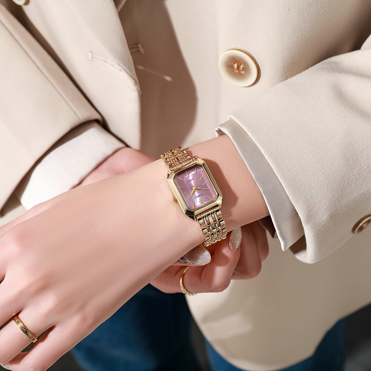 Women's Business Rectangle Quartz Watch Luxury Golden Fashion Analog Wrist Watch For Daily Life
