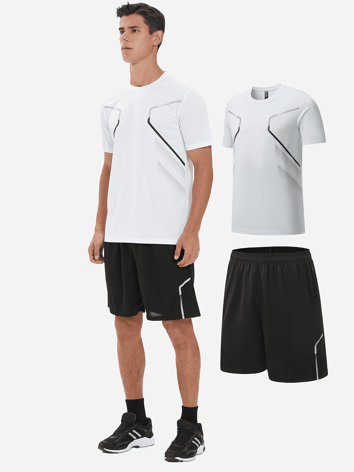 Men'S Lightweight Running Set - Breathable, Quick-Dry Athletic Wear with Zipper Pockets, Ideal for Outdoor Fitness & Training, Casual Sportswear|Casual Sportswear, Athletic Wear