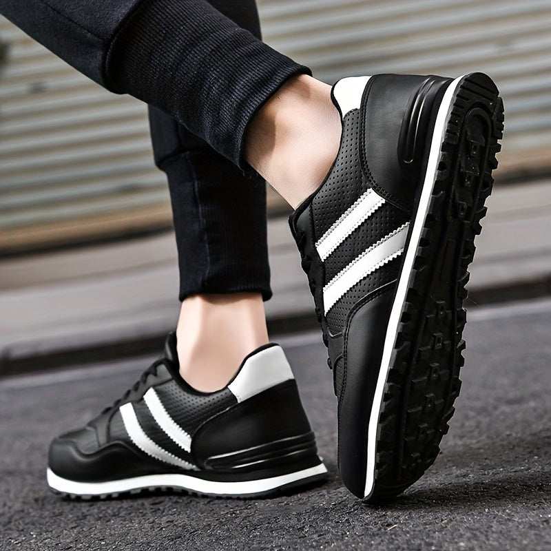 Men's Trendy Sneakers Solid Striped Running Shoes Low Top Lace Up Non Slip Comfy For Jogging Workout Outdoor Casual Activities All Seasons