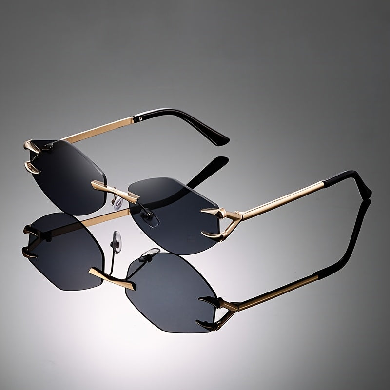 1pc Frameless Rhombus Polygonal Fashion Glasses - Retro Style Irregular Lens Design, Black & Golden Unisex Fashion Eyewear for Photography Props, Birthday Gifts, Valentine’s Day, Lunar New Year, Mardi Gras (132-138mm)