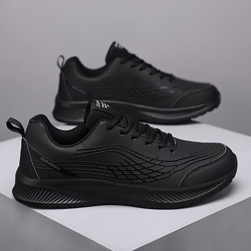 Men's Breathable Lightweight Running Shoes with Air Cushion Technology - Black Low-Top Sneakers for Walking, Jogging, Training & Casual Wear, PU Upper & MD Sole, All-Season Comfort, Sleek Sporty Design, Cushioned Support